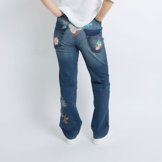 Embroidery Detail Flare Leg Jeans - UK 12