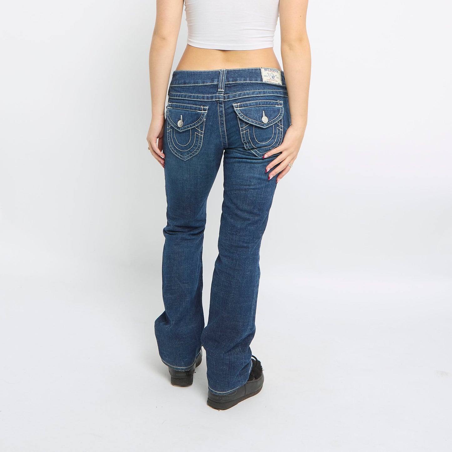 TRUE RELIGION Contrast Stitch Wide Leg Jeans - UK 12