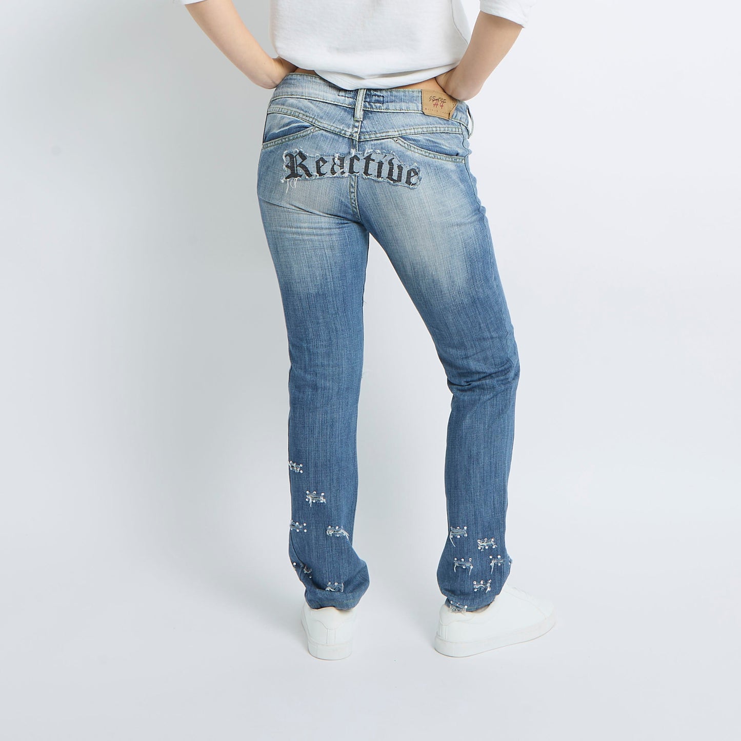 Distressed Graphic Detail Straight Leg Jeans - UK 12