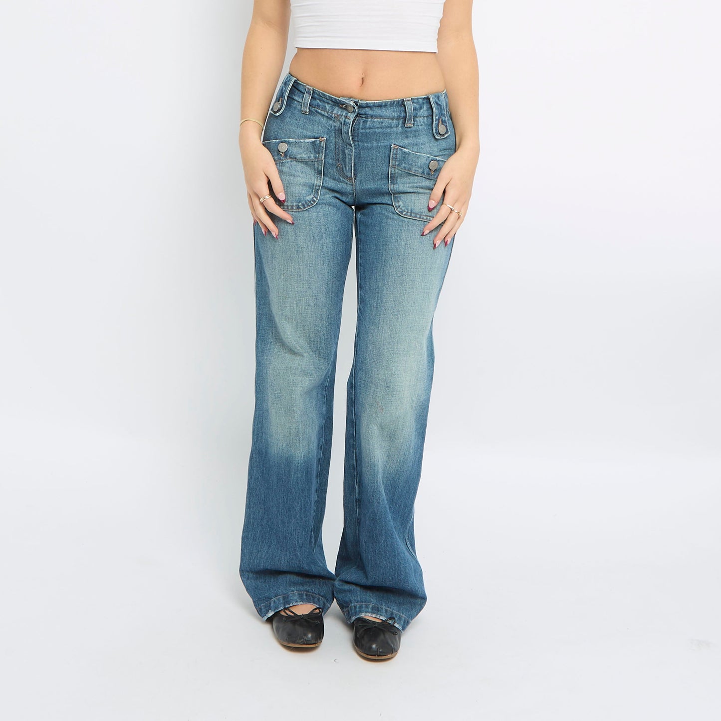 Wide Leg Mid Waist Jeans - UK 12