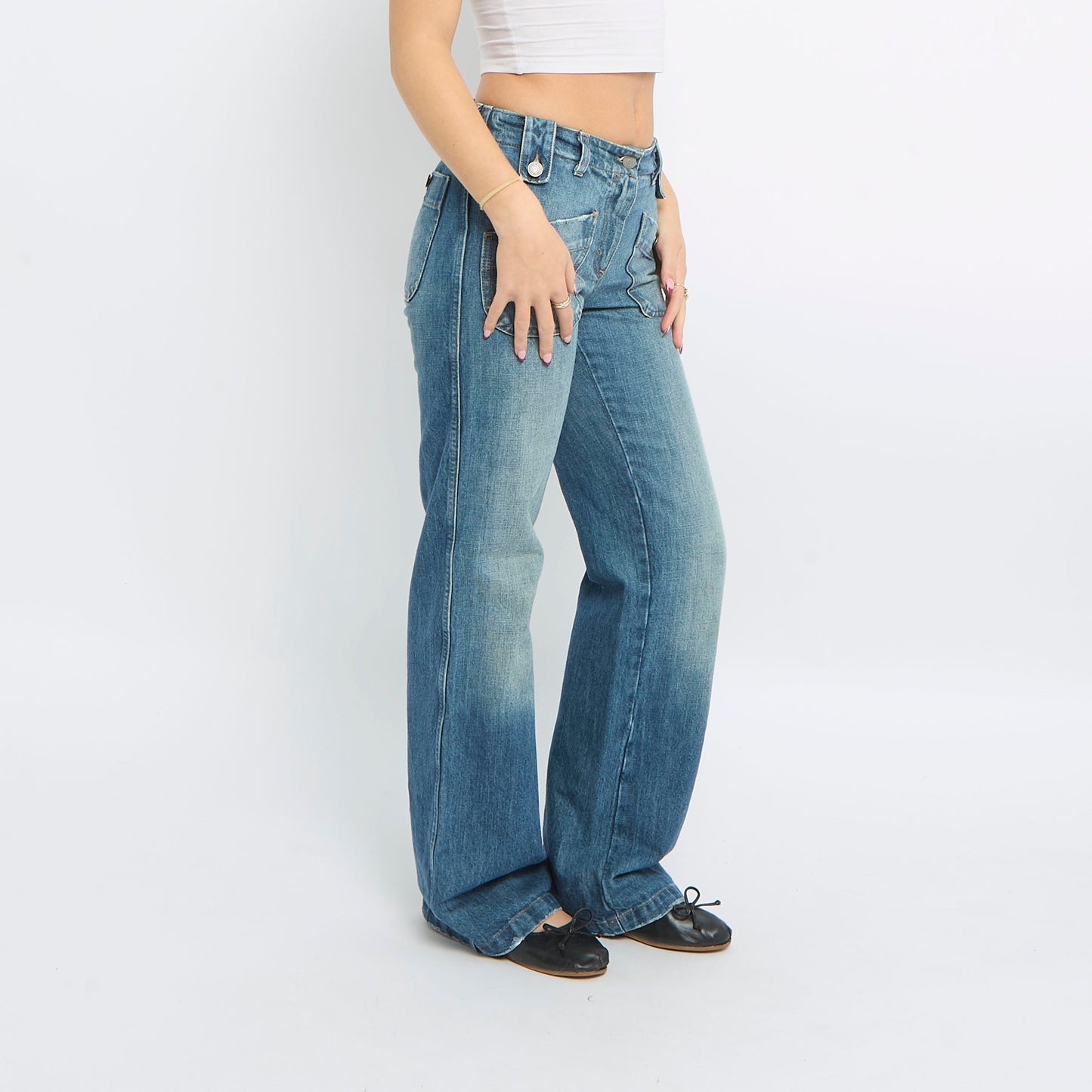 Wide Leg Mid Waist Jeans - UK 12