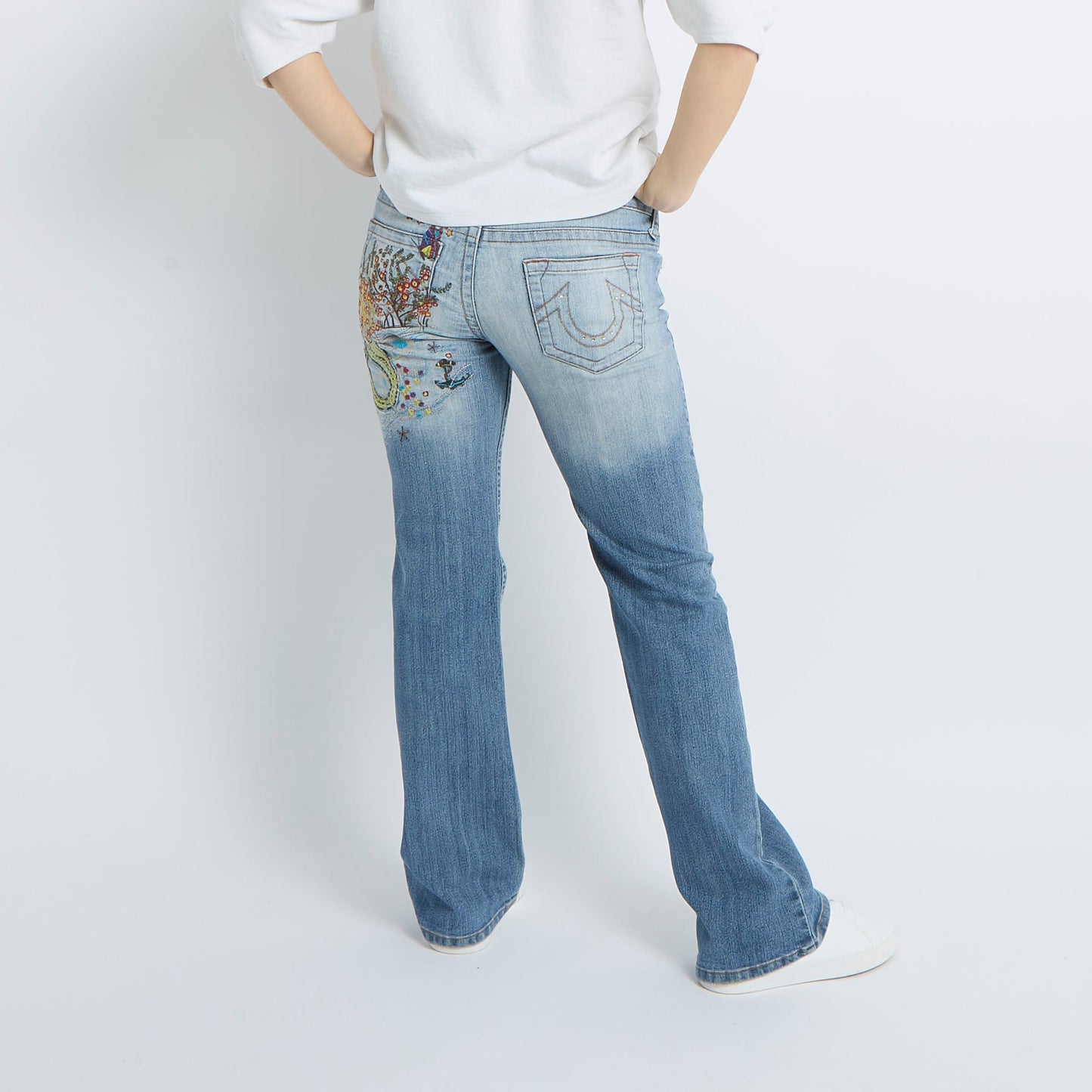 Low Waist Wide Leg Embroidery Jeans - UK 12