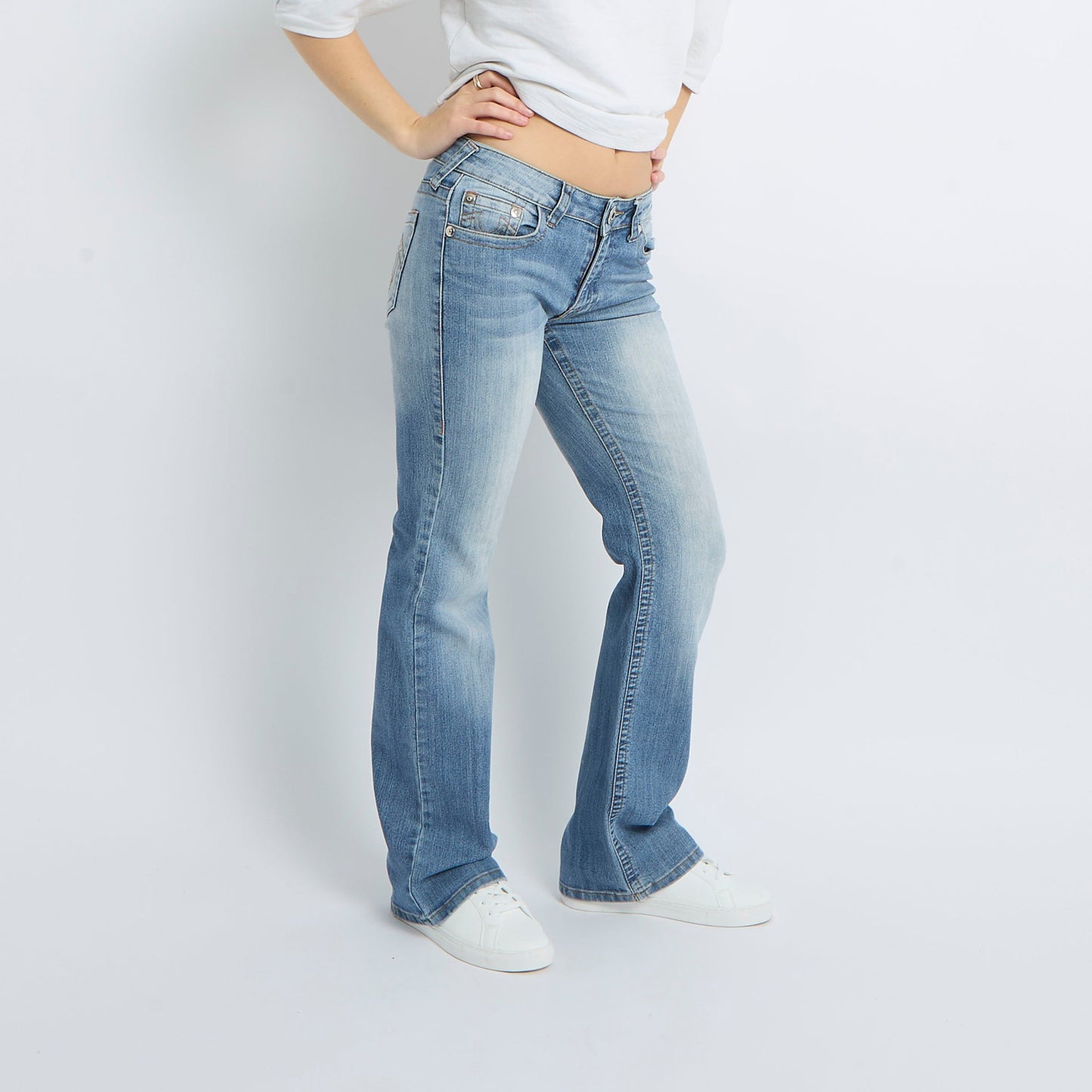 Low Waist Wide Leg Embroidery Jeans - UK 12