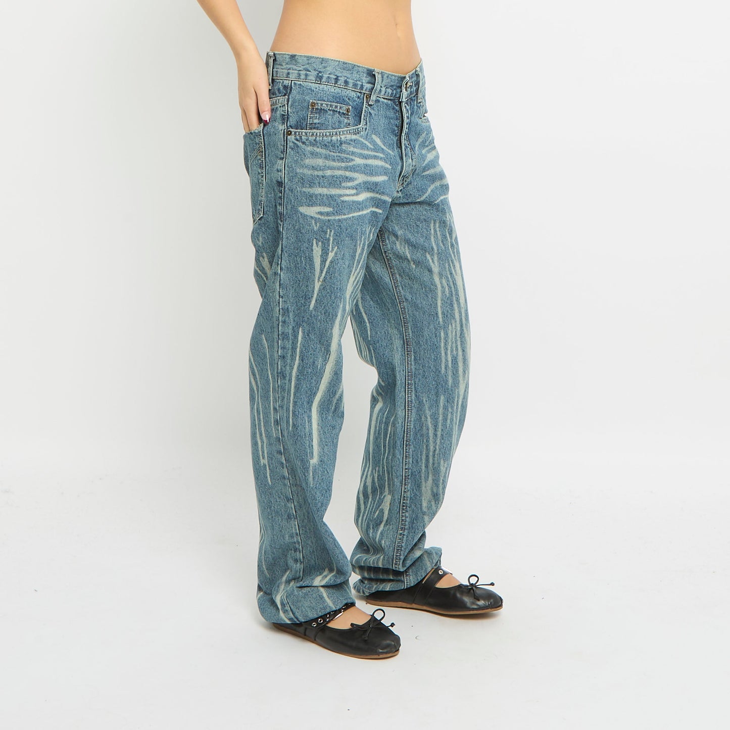 Patterned Straight Leg Jeans - UK 14