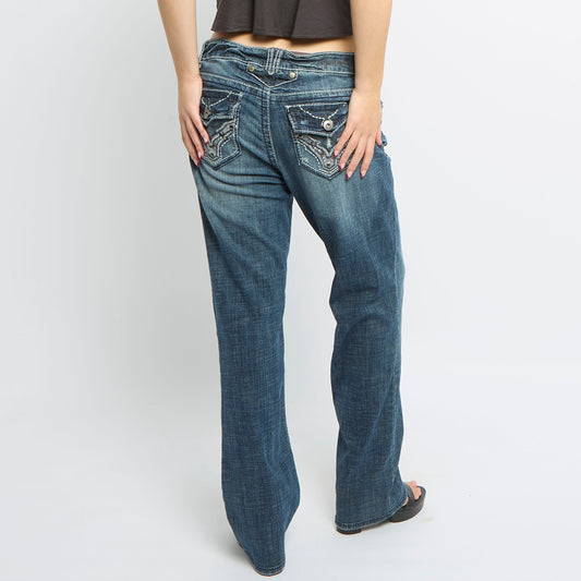 Contrast Stitch Straight Leg Jeans - UK 14