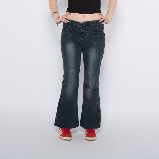 Excellent Flared Leg Tie Up Jeans - W32" L29"