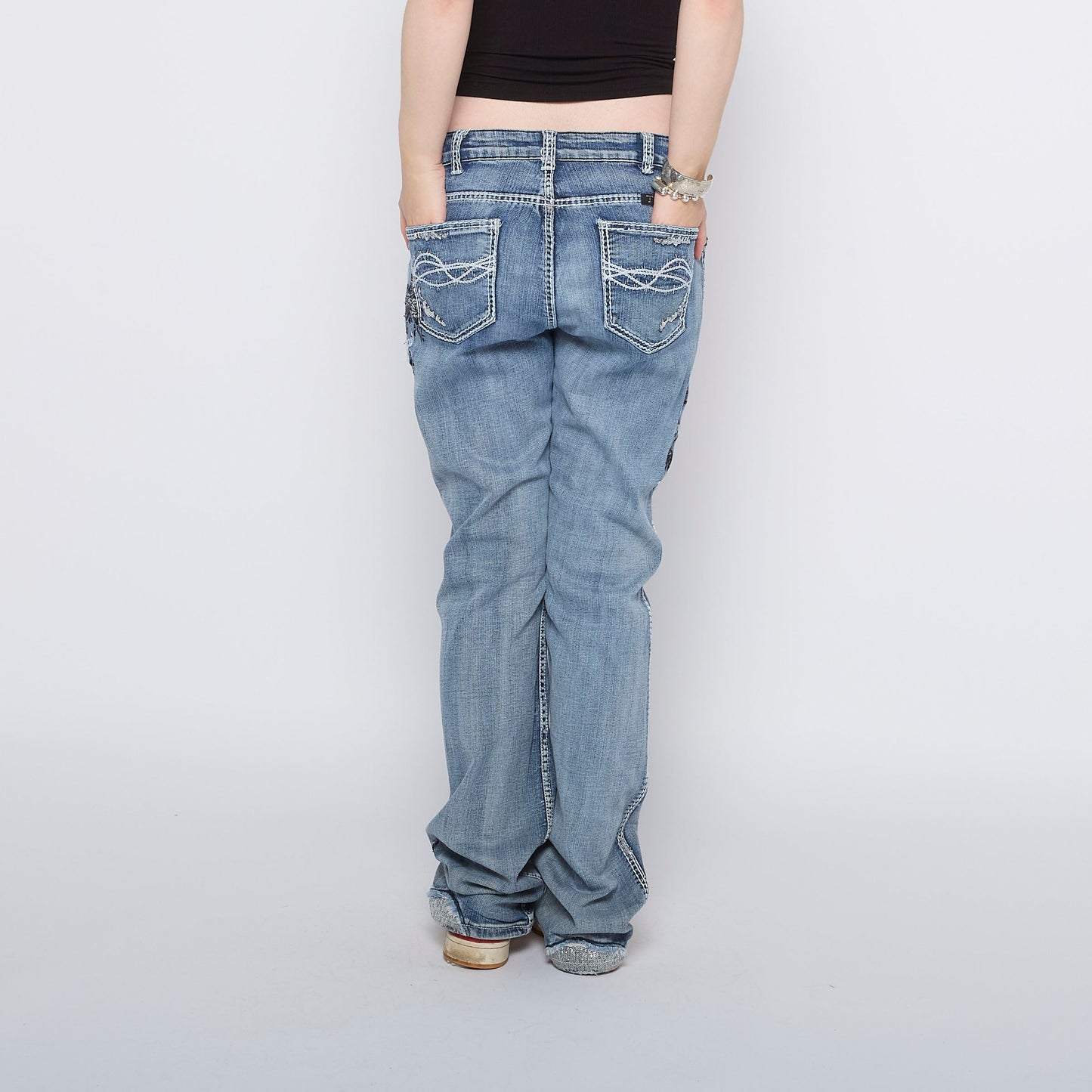 Animal Embroidered Straight Leg Jeans - W32" L32"