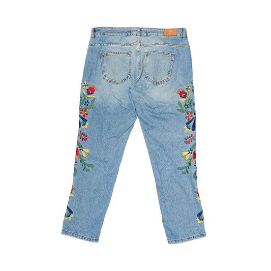 Zara Floral Embroidered Slim Fit Jeans - UK 16