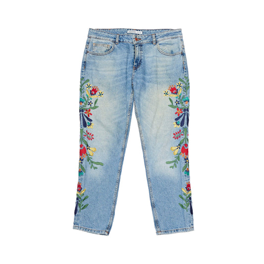 Womens Zara Floral Embroided Slim Fit Jeans - UK 16