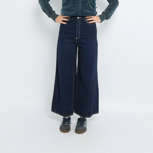 Contrast Stitch Wide Leg Jeans - UK 6