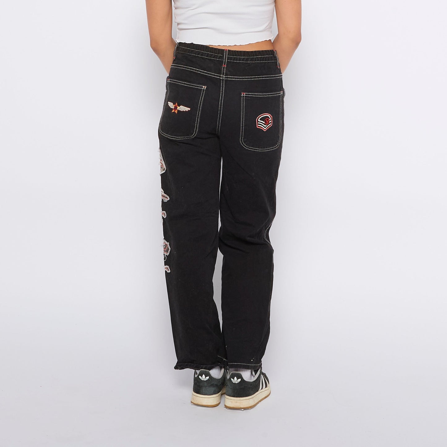 Embroidered Fray  Straight Leg Jeans - UK 8