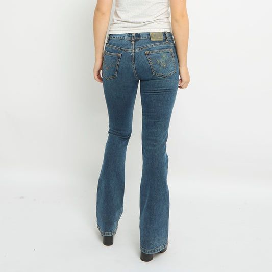 Low Waist Badge Detail Flare Leg Jeans-UK 8