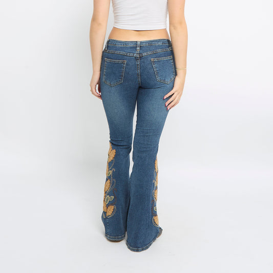 Embroidered Leg Flared Jeans - UK 8