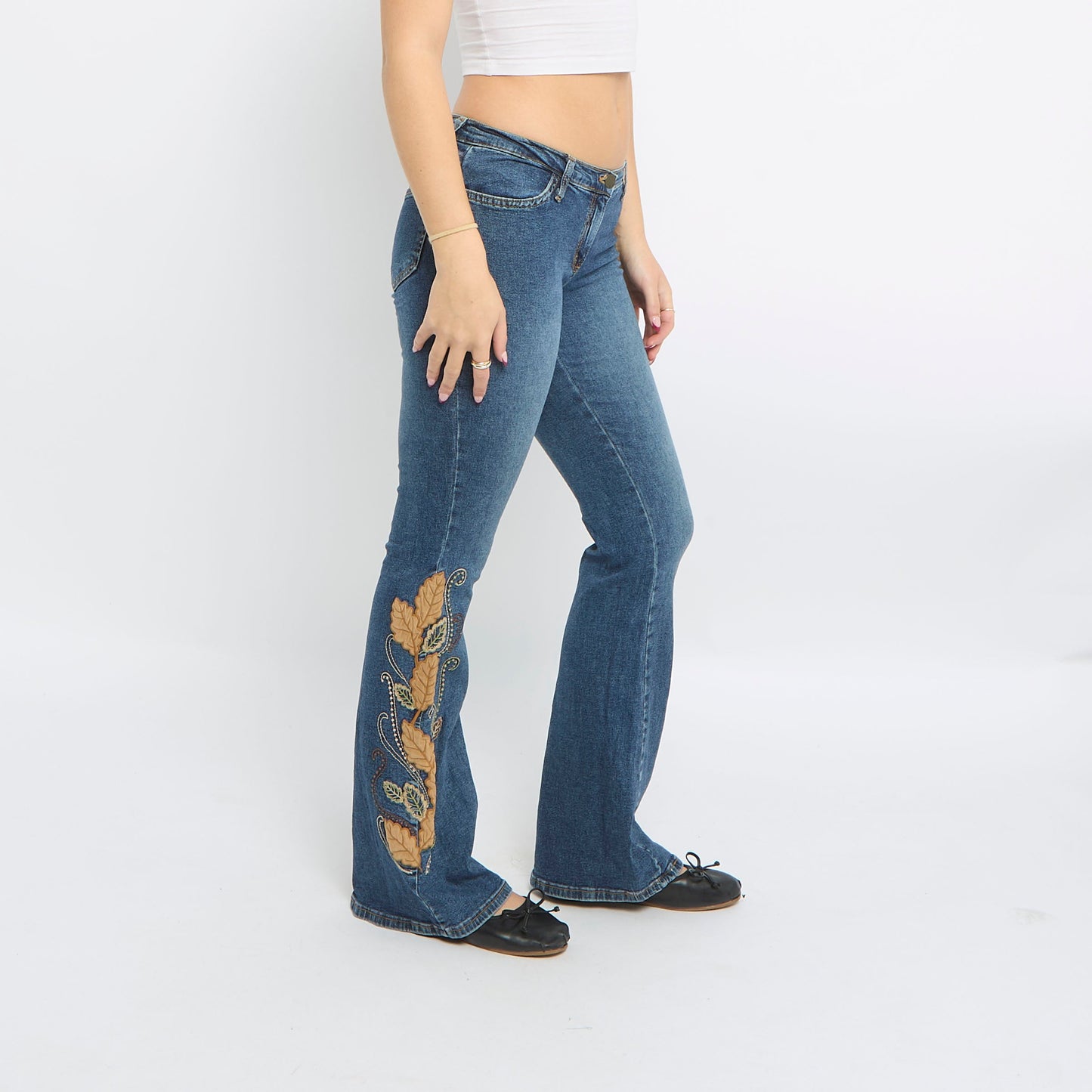 Embroidered Leg Flared Jeans - UK 8