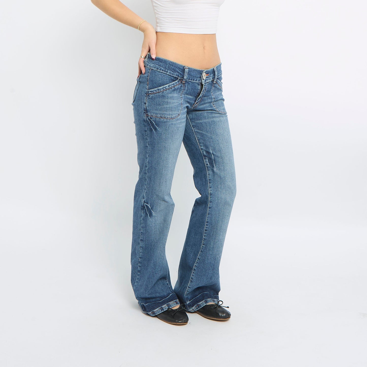 Contrast Stitch Wide Leg Jeans - UK 8