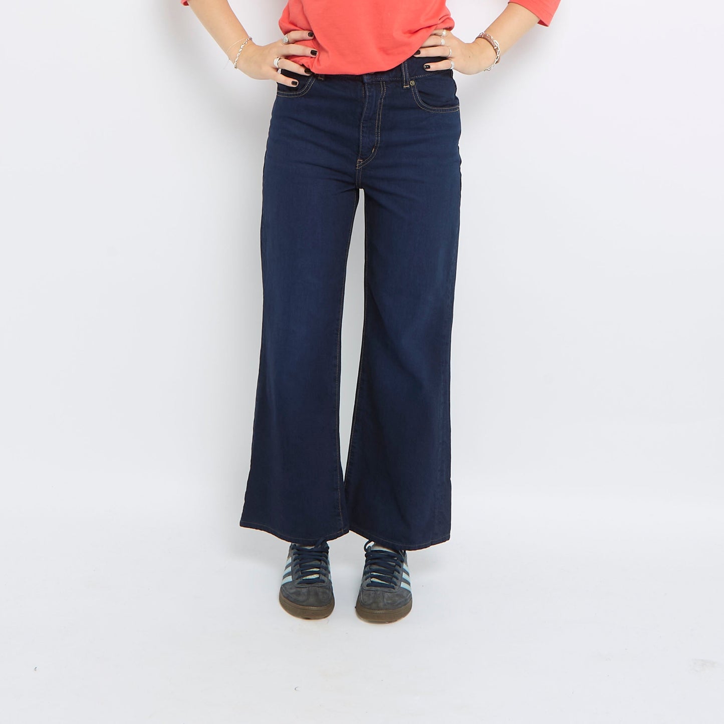 Contrast Stitch Wide Leg Jeans - UK 8