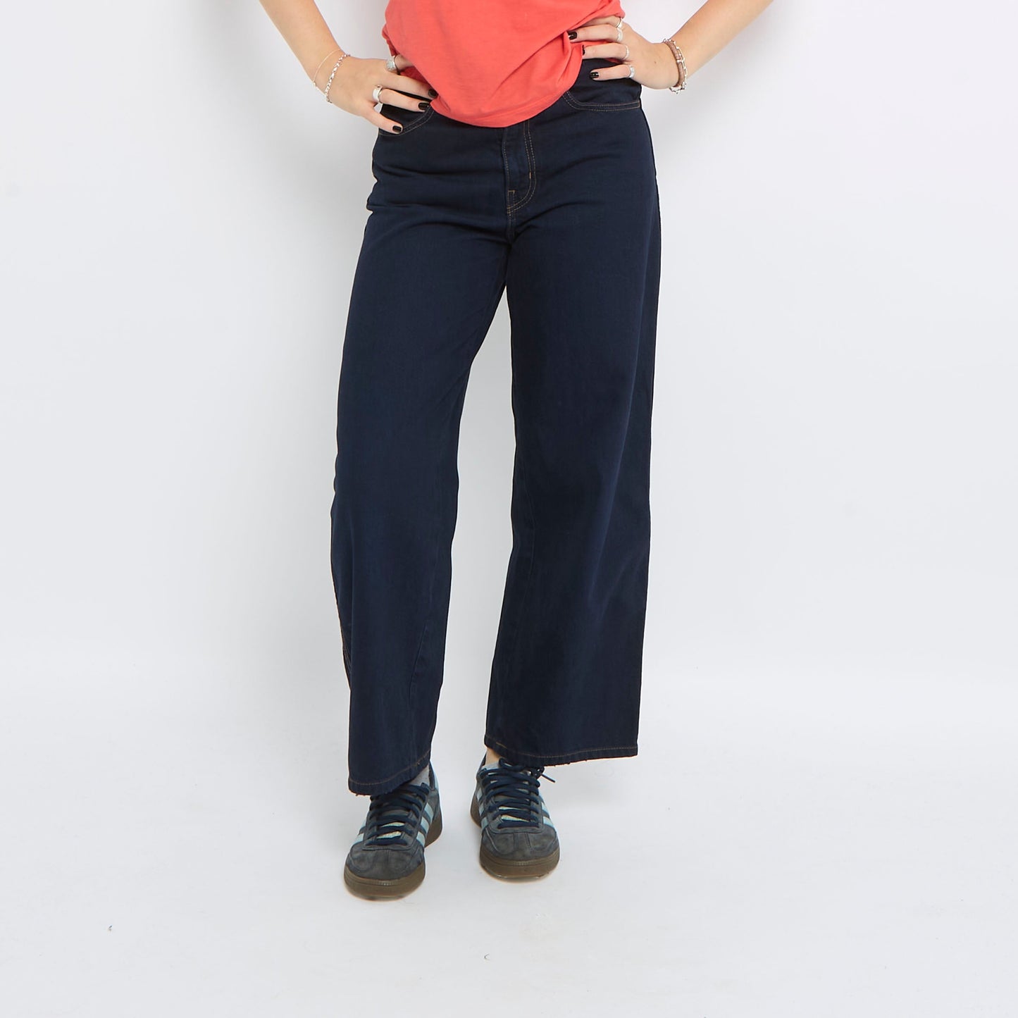 Wide Leg Contrast Stitch Jeans - UK 8