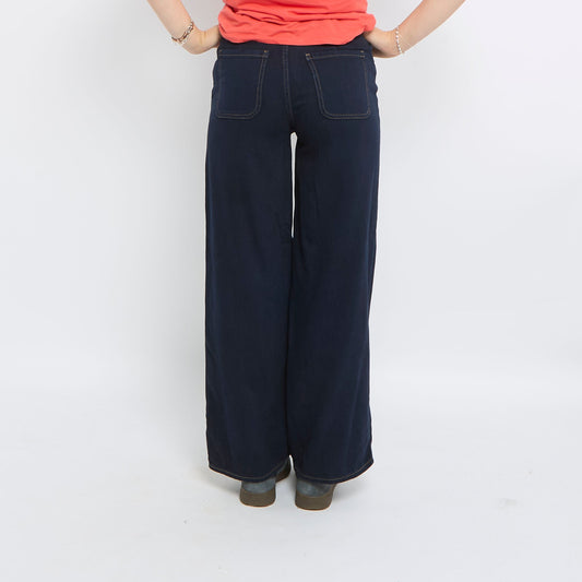 High Waisted Button Up Wide Leg Jeans - UK 8