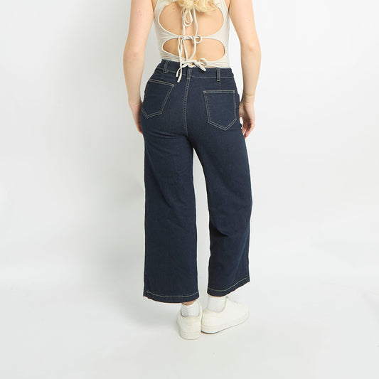 High Waisted Contrast Stitch Wide Leg Jeans - UK 8