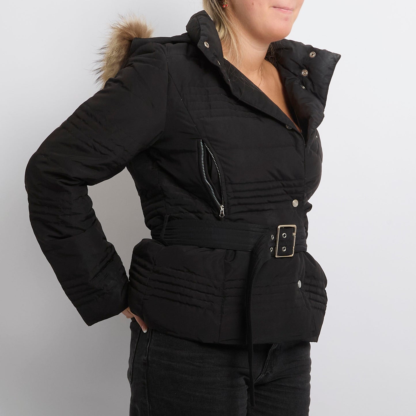 Marella Sport Fur Trim Belted Padded Jacket - UK 8