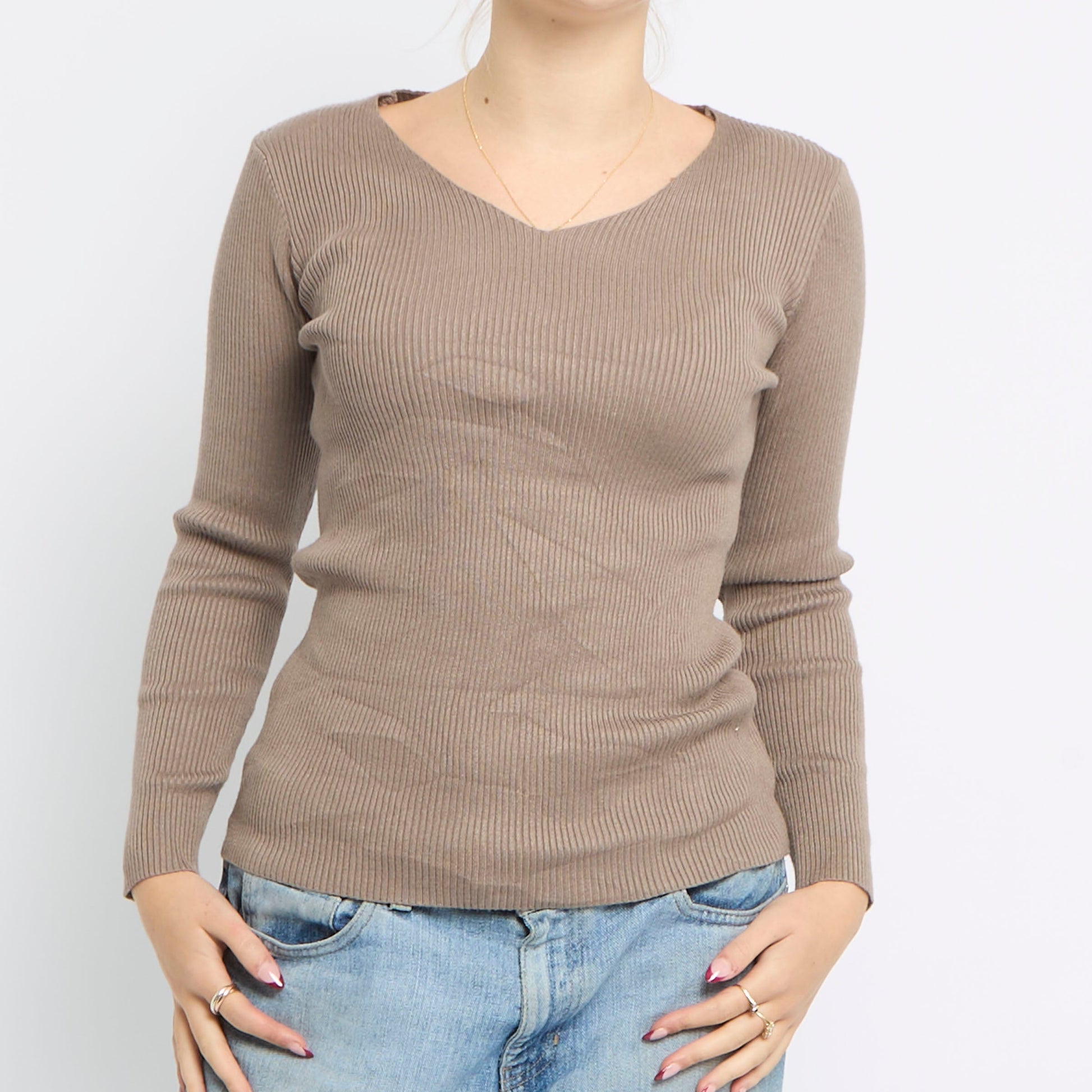 V-Neck Ribbed Top - UK 10