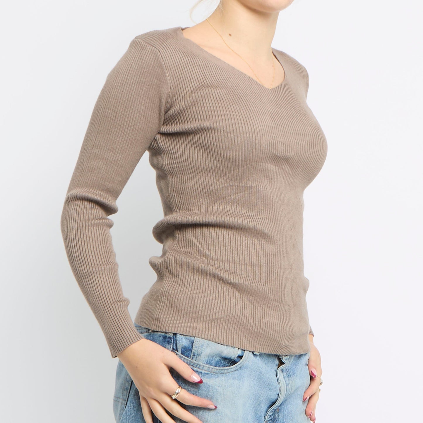 V-Neck Ribbed Top - UK 10