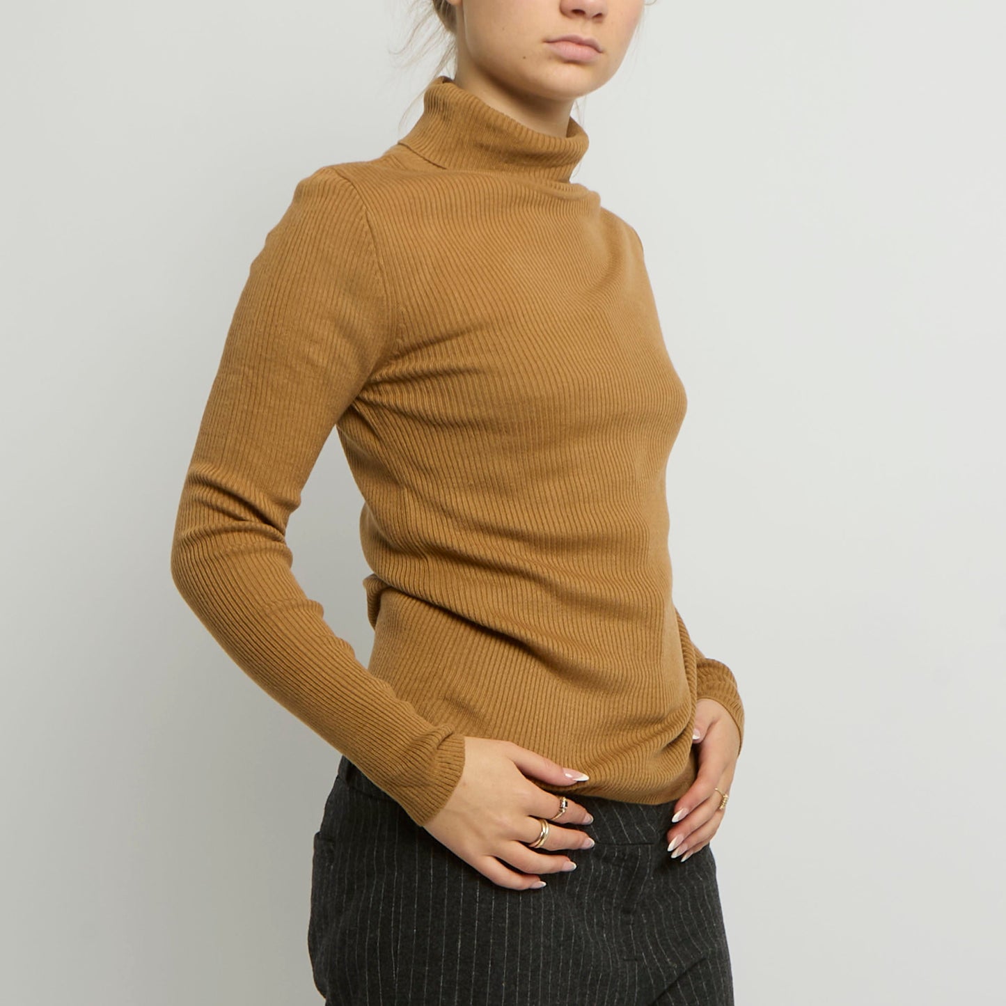 Ribbed Polo Neck Top - UK 10