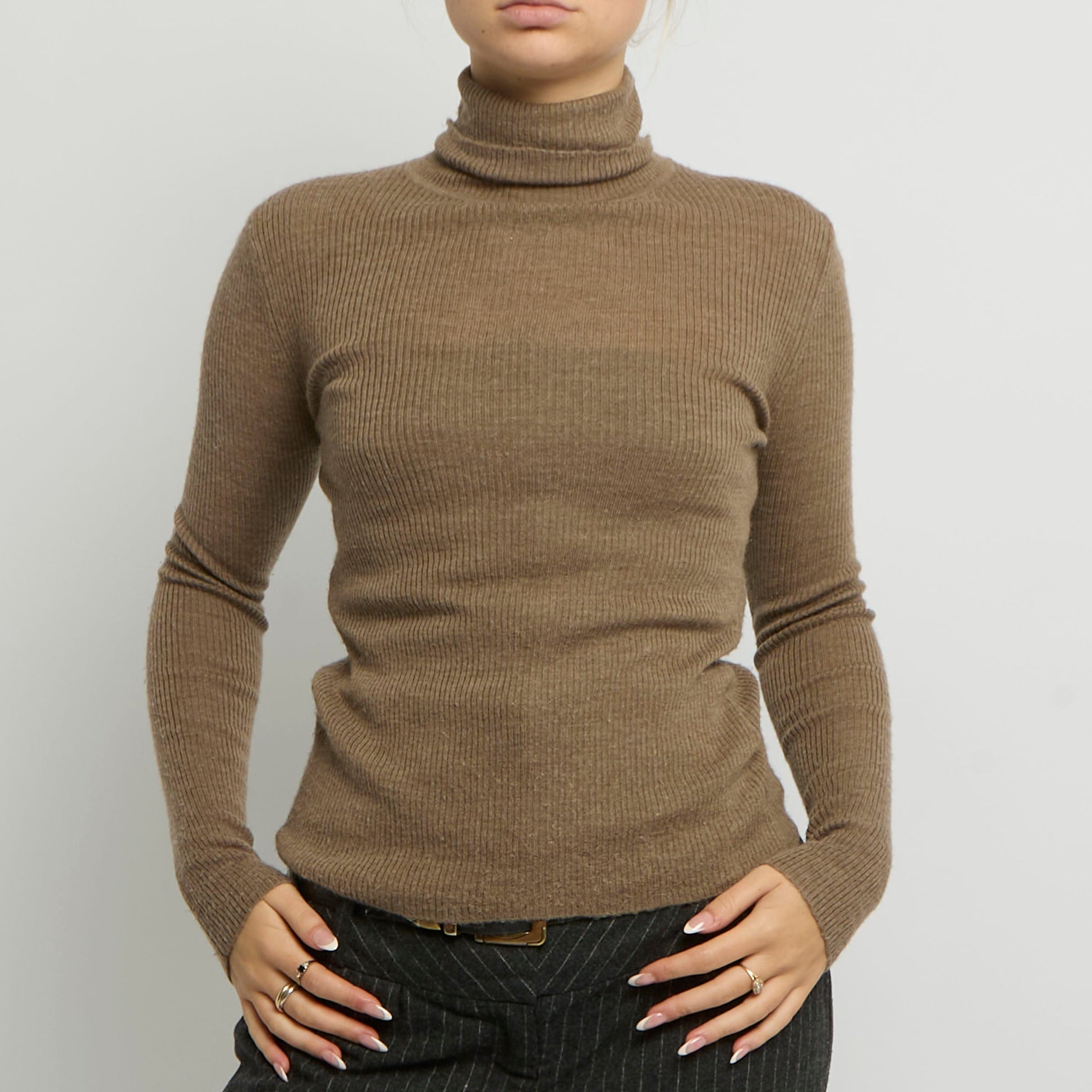 Ribbed Polo Neck Top - UK 10