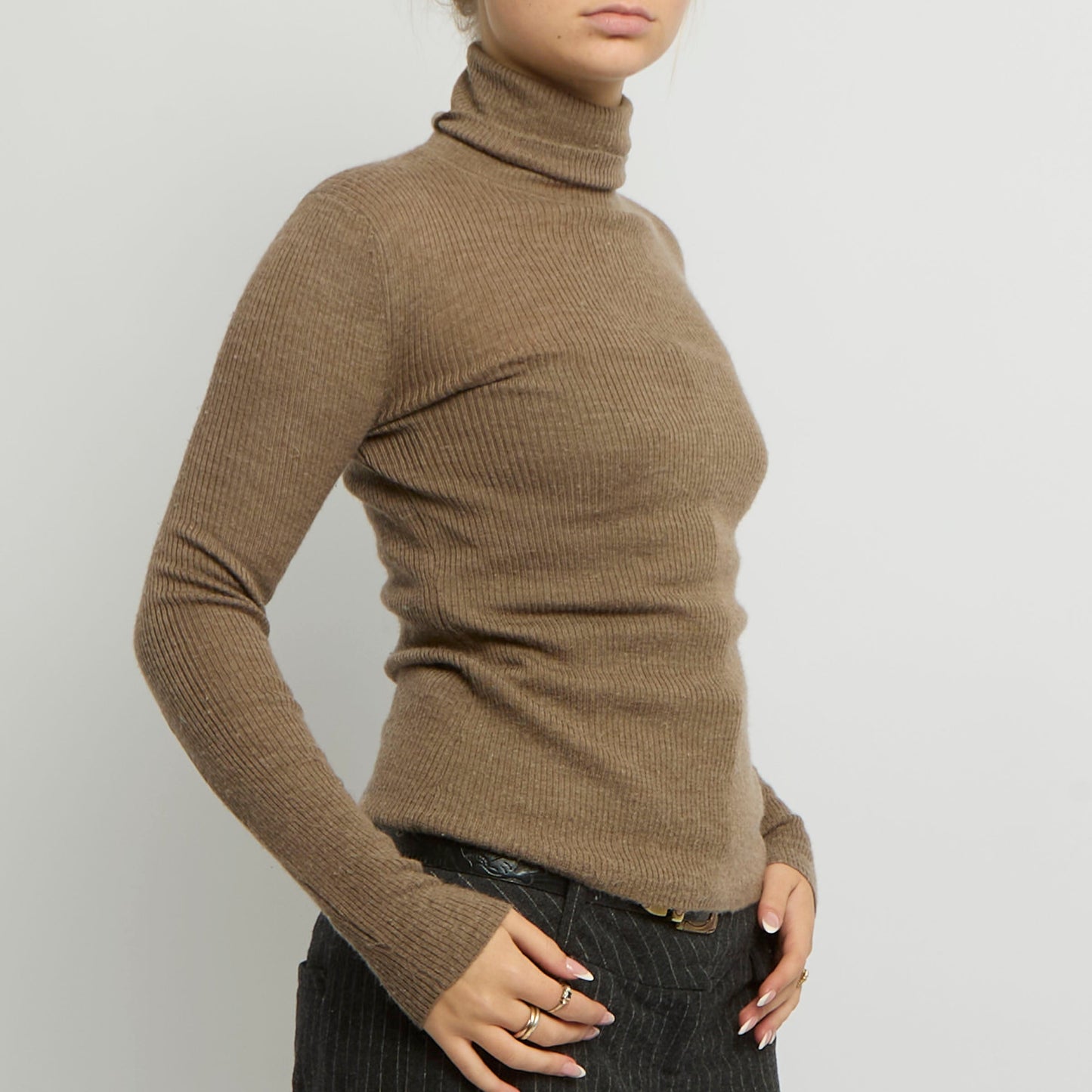 Ribbed Polo Neck Top - UK 10