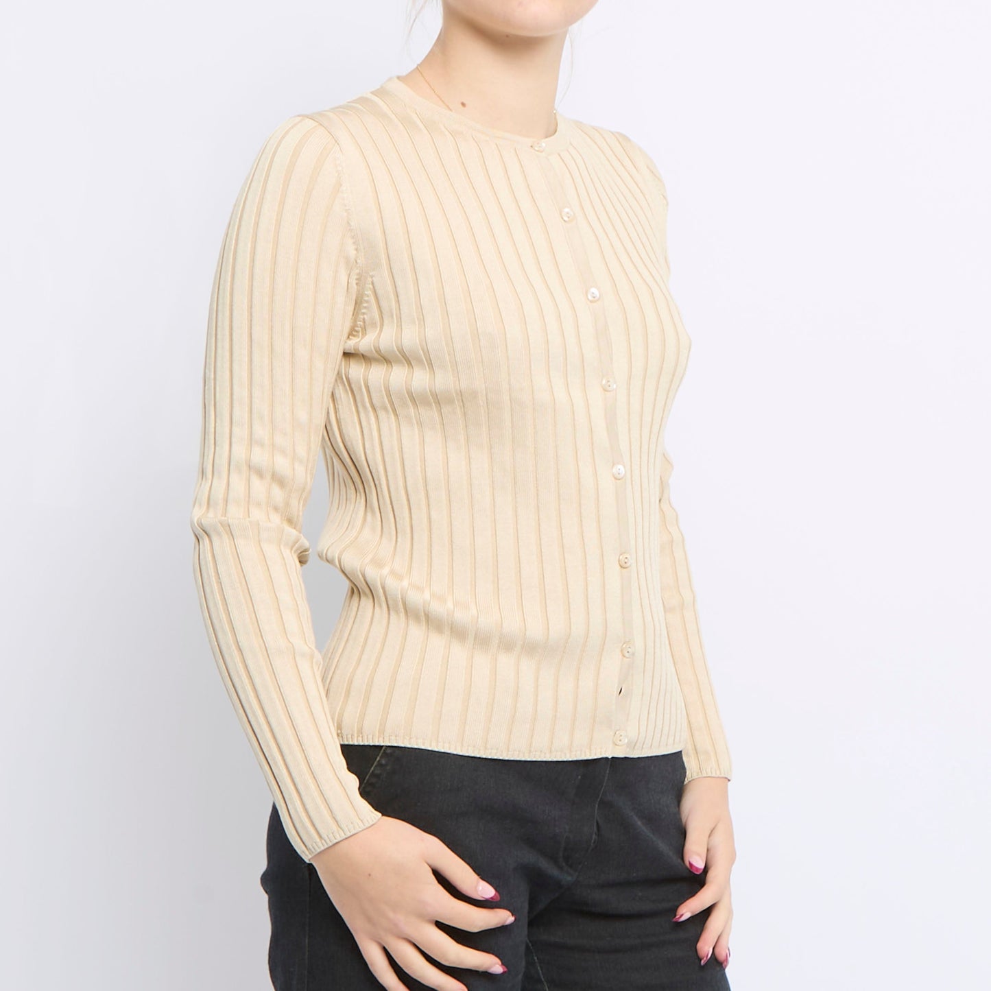 Ribbed Crewneck Knitted Sweater - UK 10