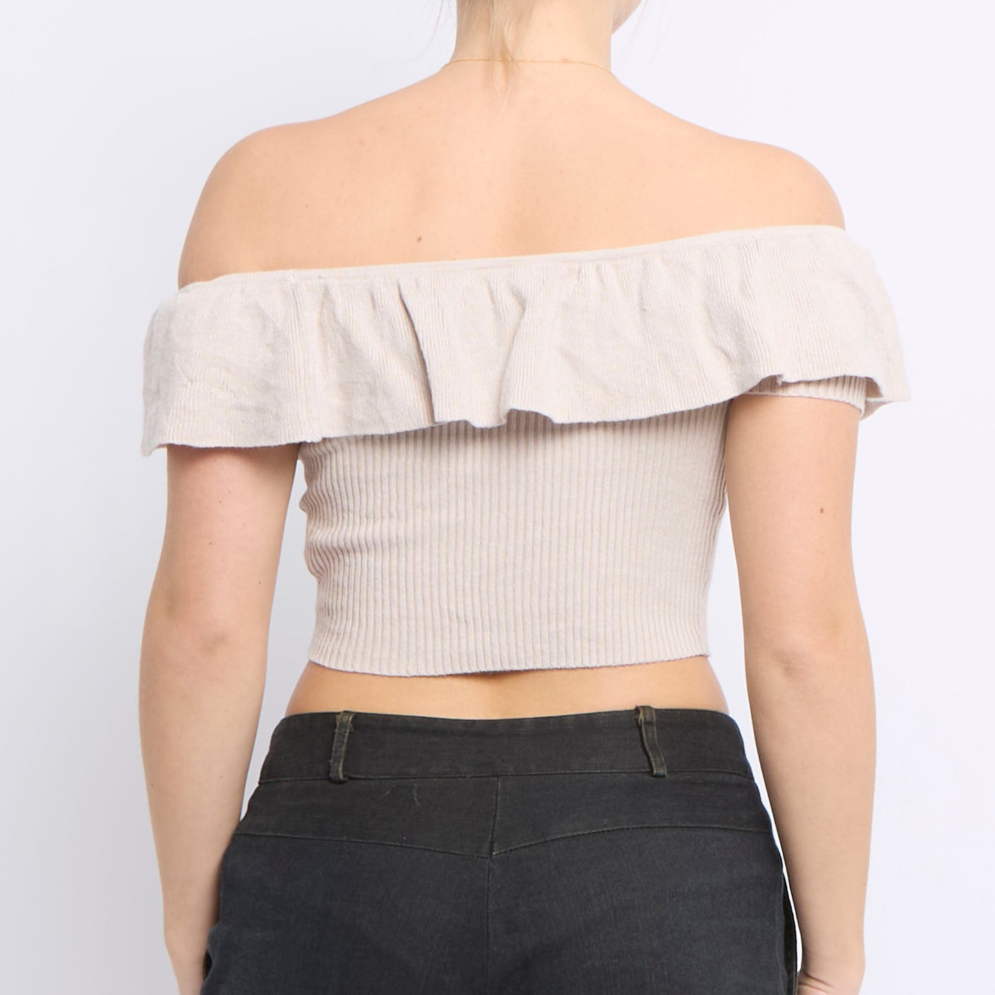 Ribbed Frill Detail Sleeveless Top - UK 10