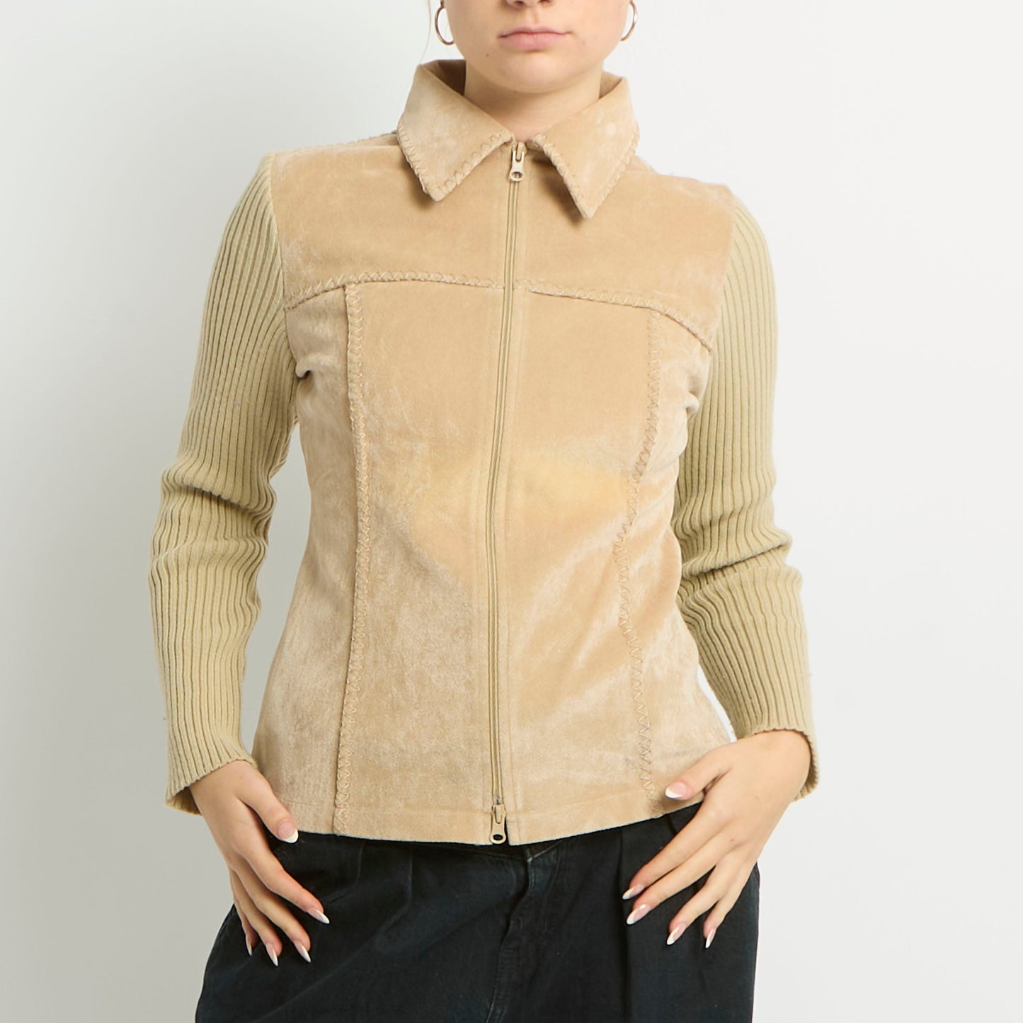 Duo Zip Suede Detail Jumper - UK 10