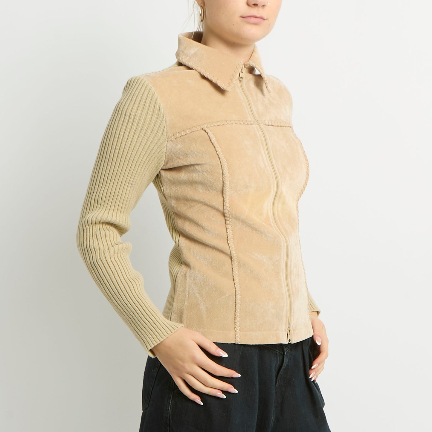 Duo Zip Suede Detail Jumper - UK 10