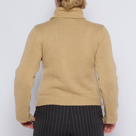 Roll Neck Patterned Front Sweater - UK 10