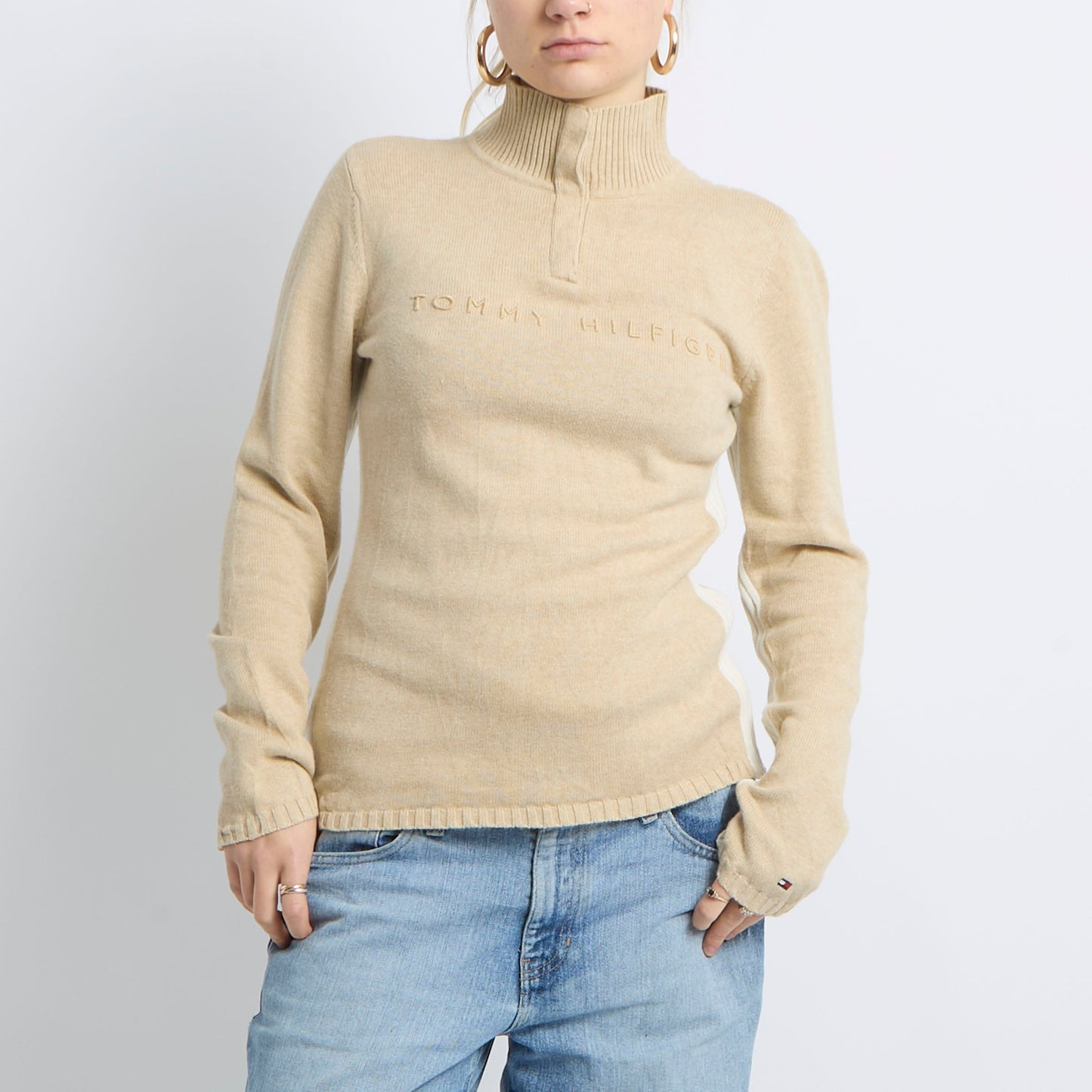 Logo Button Neck Knitted Sweater - UK 10