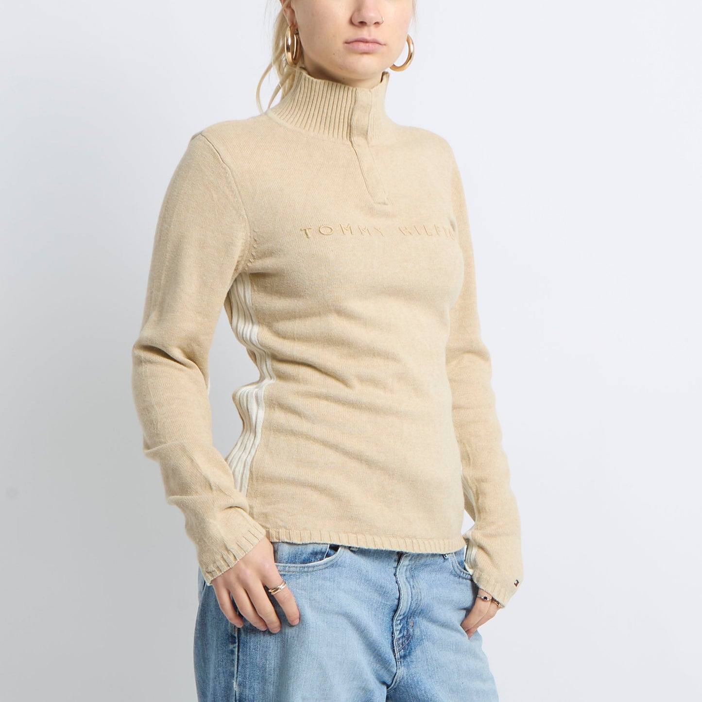 Logo Button Neck Knitted Sweater - UK 10