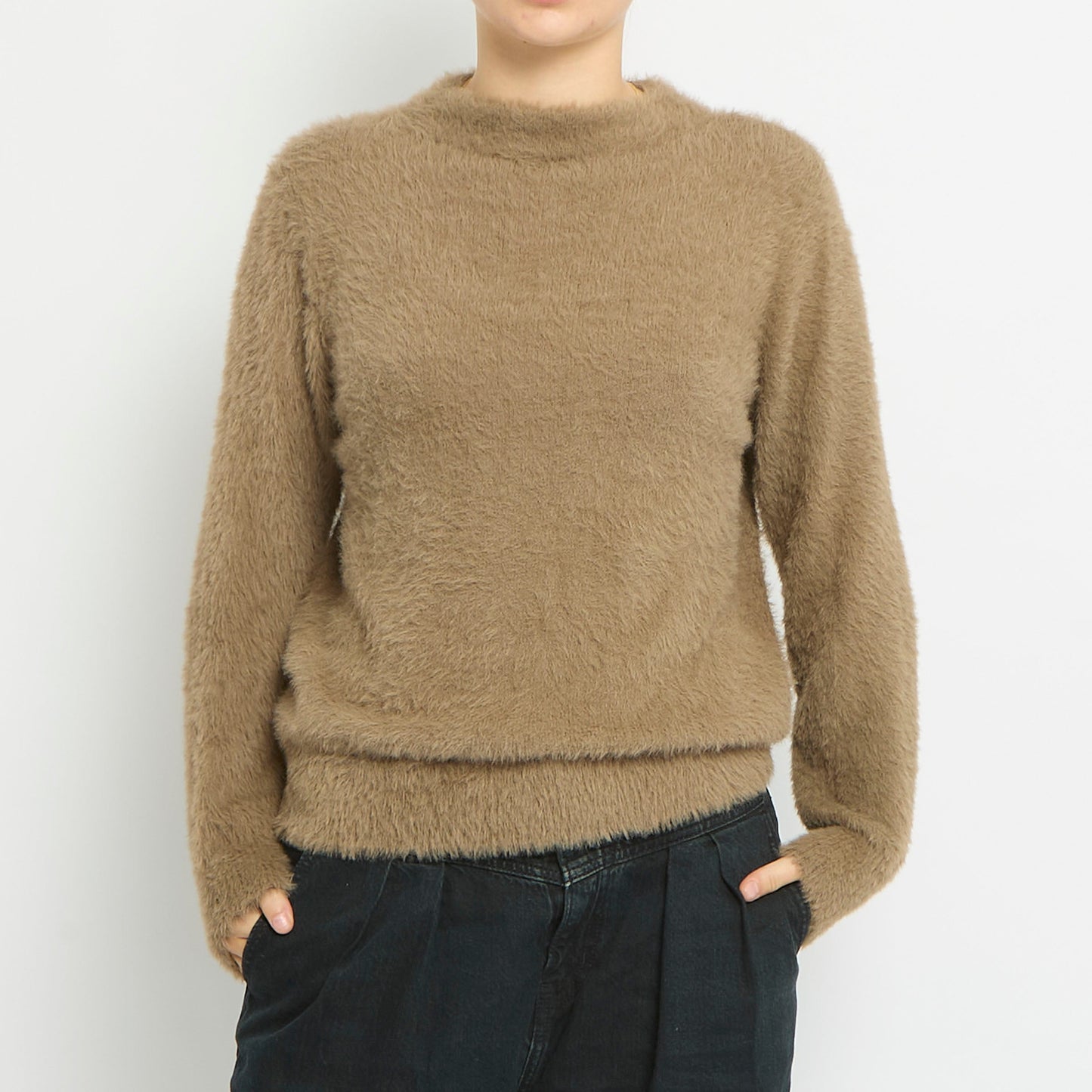 Fluffy Knit Round Neck Sweatshirt-UK 10