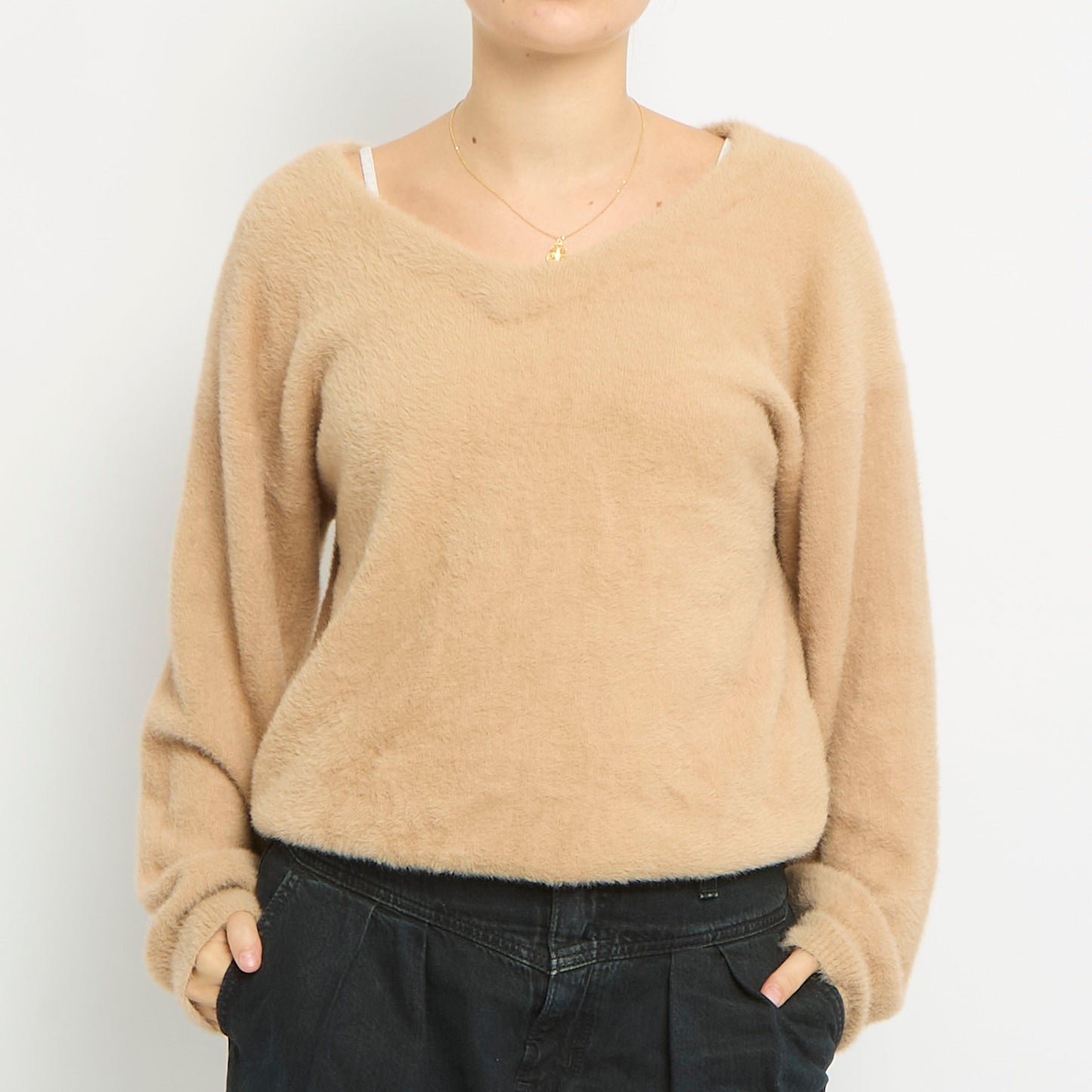 Fluffy V-Neck Sweatshirt-UK 10