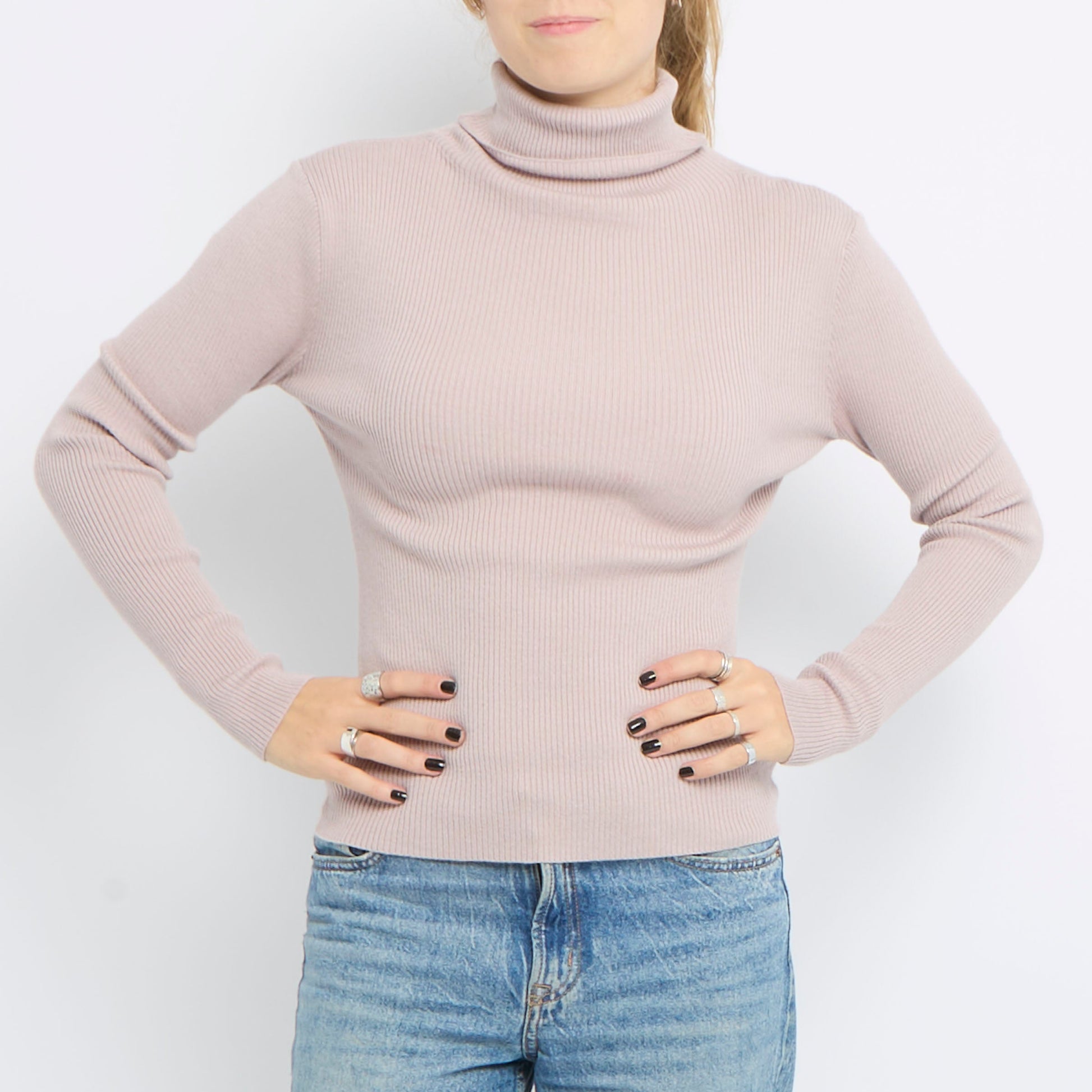 Ribbed Turtle Neck Long Sleeve Knitted Top - UK 10