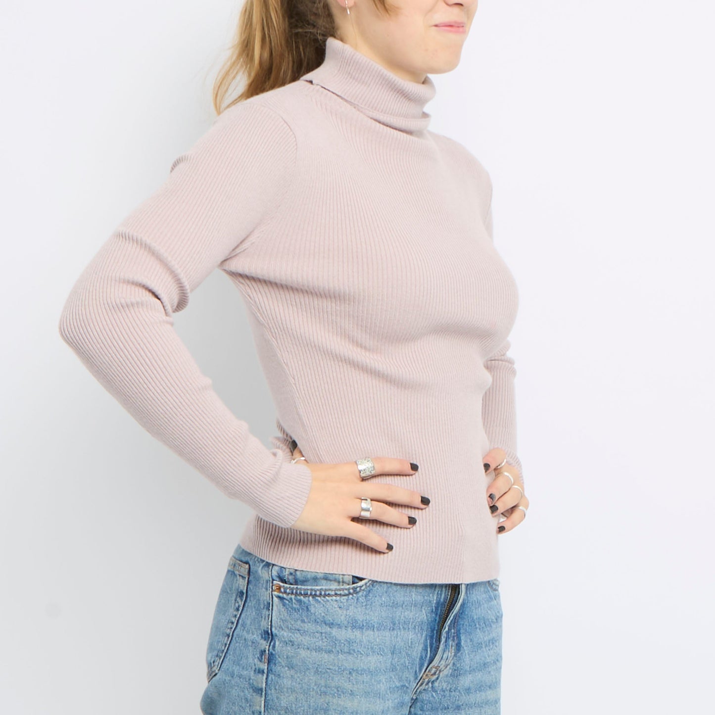 Ribbed Turtle Neck Long Sleeve Knitted Top - UK 10