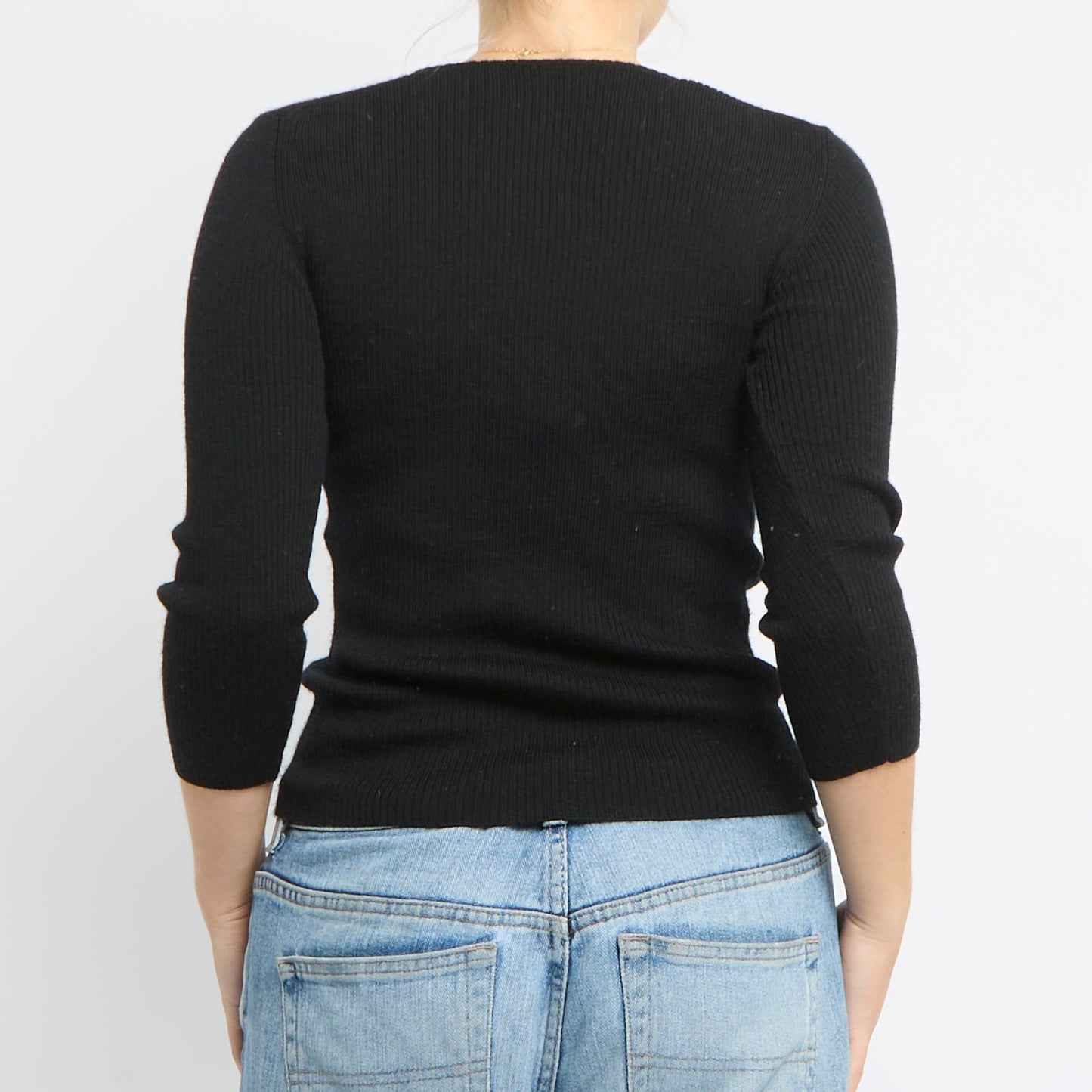 Ribbed V-Neck Knitted Top - UK 10