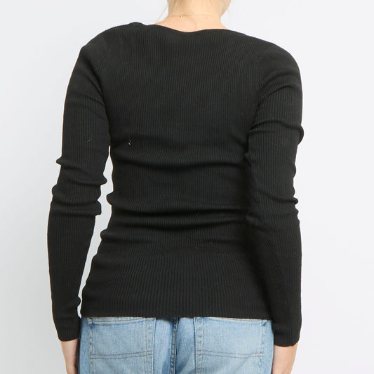 Ribbed V-Neck Knitted Top - UK 10