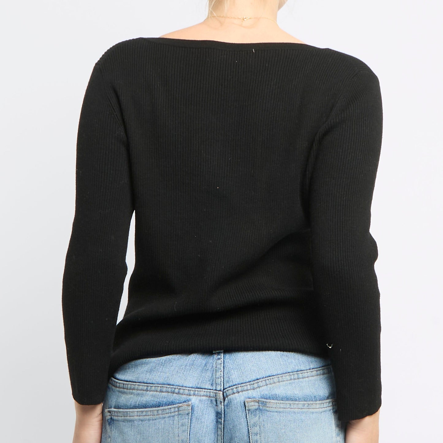 V-Neck Knitted Button Detail Top - UK 10