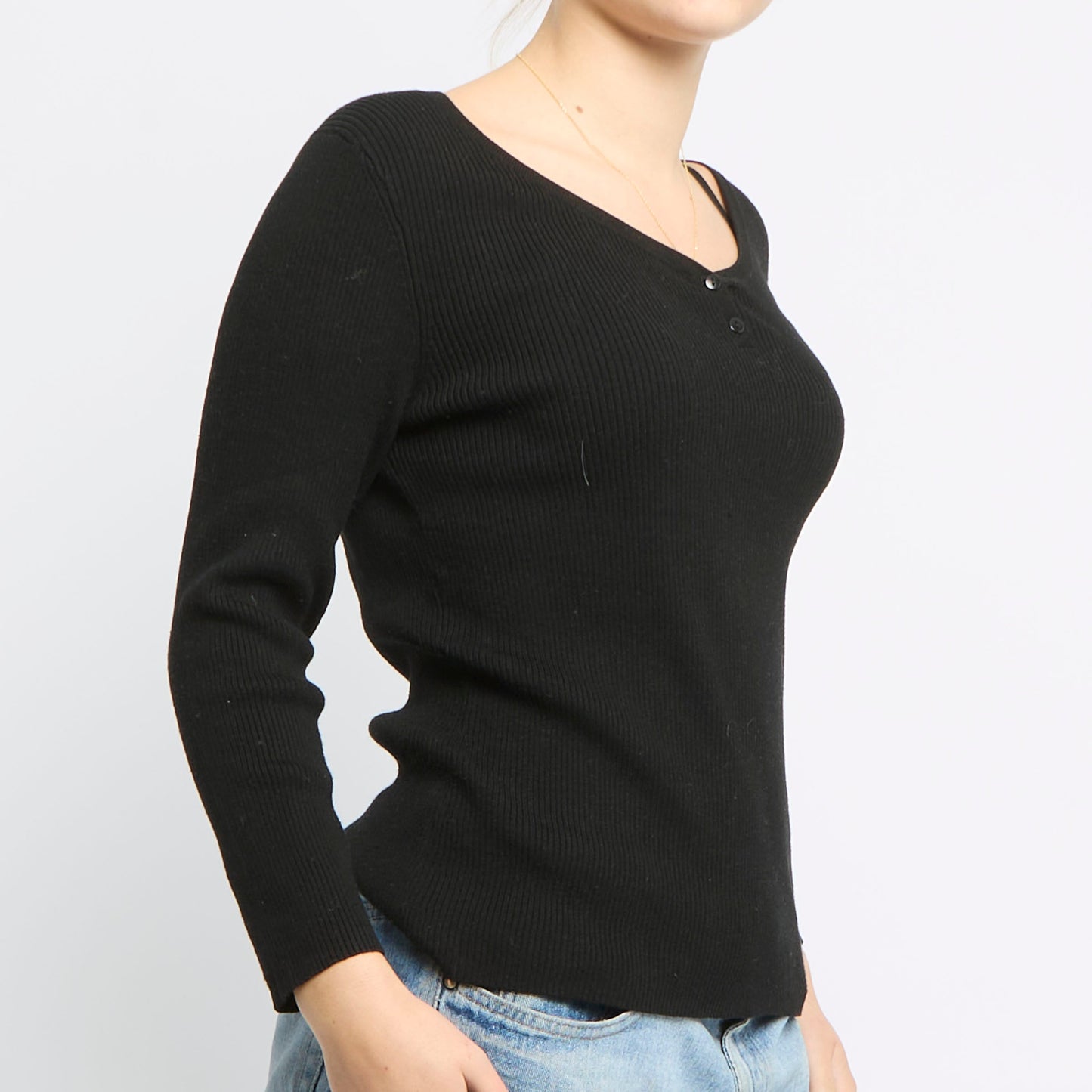 V-Neck Knitted Button Detail Top - UK 10