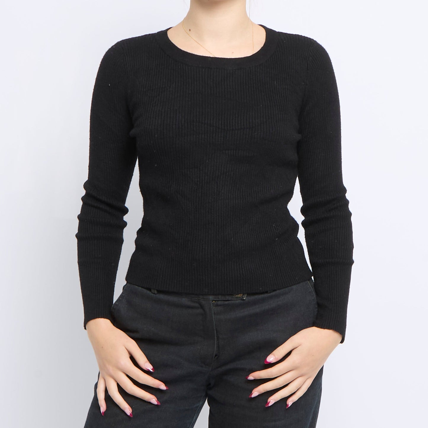 Ribbed Crewneck Knitted Sweater - UK 10