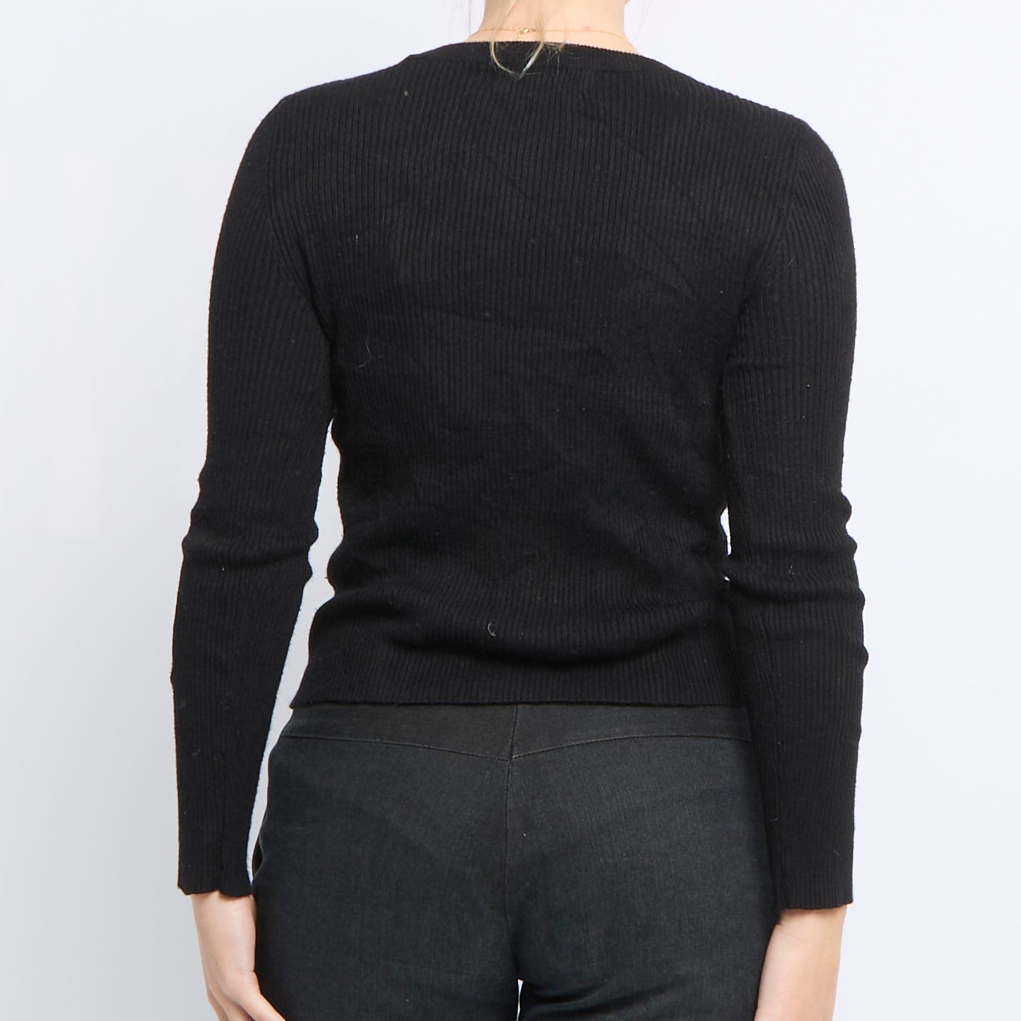 Ribbed Crewneck Knitted Sweater - UK 10