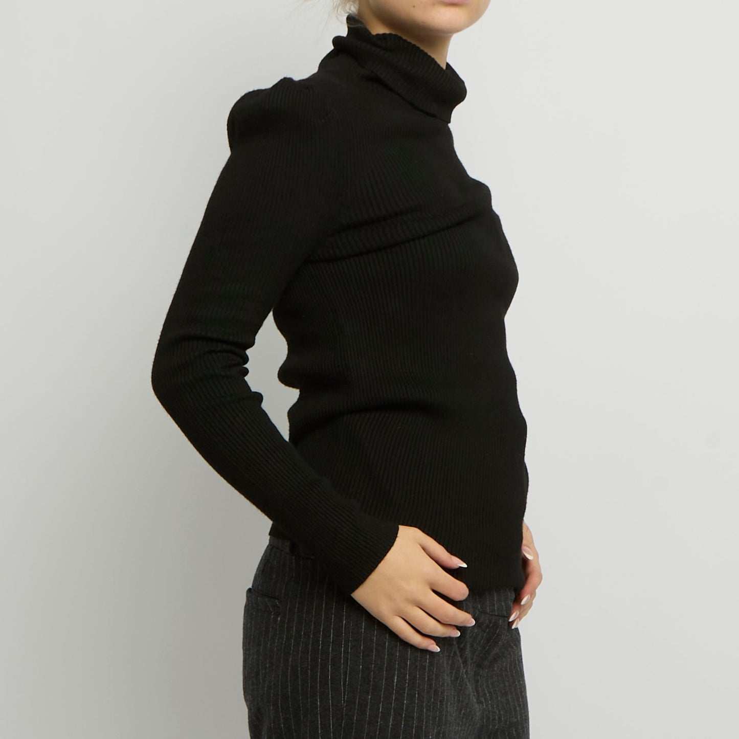 Ribbed Polo Neck Top - UK 10