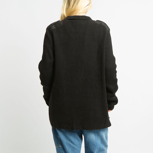 Ralph Lauren Ribbed Cardigan With-Canvas Detailing On Shoulder - UK 10