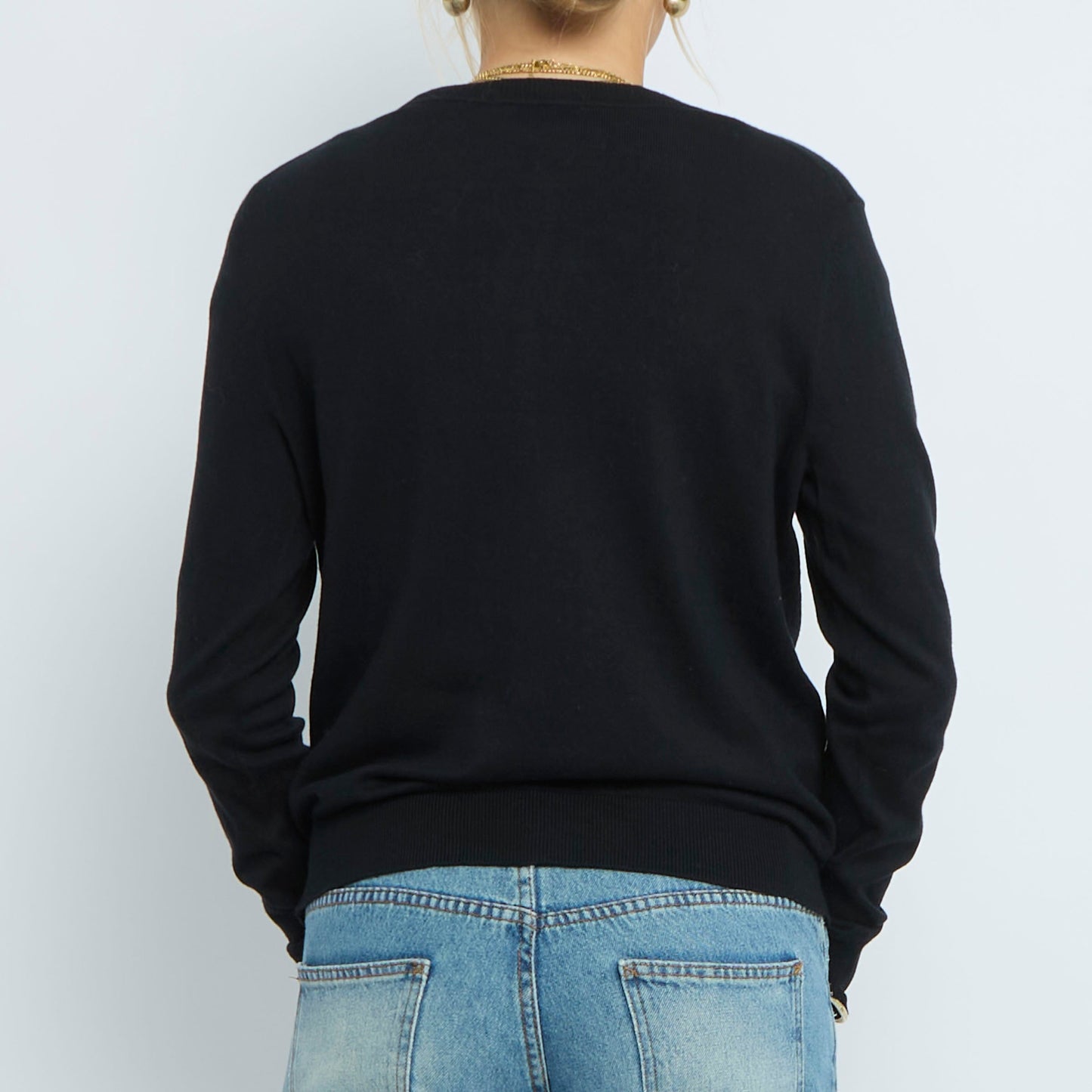 Crew Neck Buttoned Fine Knit - UK 10