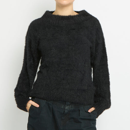 Fluffy Knit Round Neck Sweatshirt- UK 10